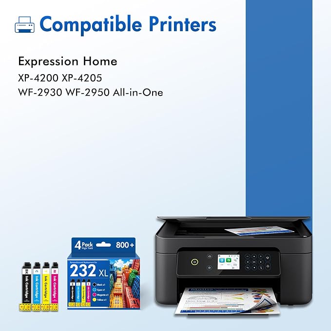 Remanufactured Replacement for XP-4200 232XL Ink Cartridges Combo Pack Compatible for 232 Ink for Epson Printer XP 4200 4205 XP4200 XP4205 XP-4205 Workforce WF-2950 WF-2930 WF 2950 2930 (4 Pack-KCMY)