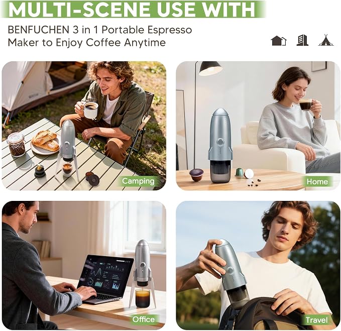 3 in 1 Portable Espresso Machine On the Go, Electric Espresso Maker Self-Heating,Mini backpacking Coffee Maker Compatible With NESPRESSO Pod,DolceGusto Pod and Ground Coffee For Travel