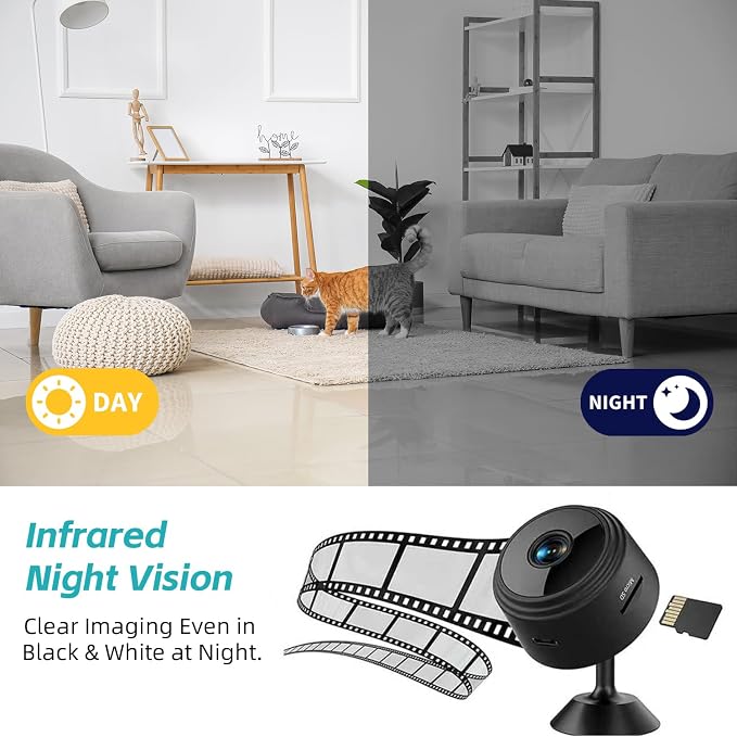 Hidden Camera Mini Spy Camera 1080P WiFi, Wireless Pet Camera Indoor Security Cam with Night Vision, Motion Detection, Nanny Cam for Home Baby Monitor, TF Card Storage-Black