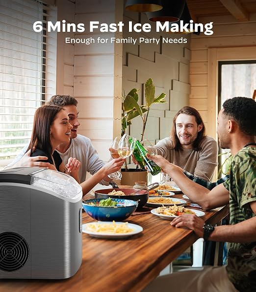 Nugget Ice Maker Countertop, Pellet Ice Machine with Self-Cleaning Function, Produces 33 lbs of Chewable Ice in 24 Hours, Sonic Ice Maker Perfect for Home Kitchens and Offices, Stainless Steel
