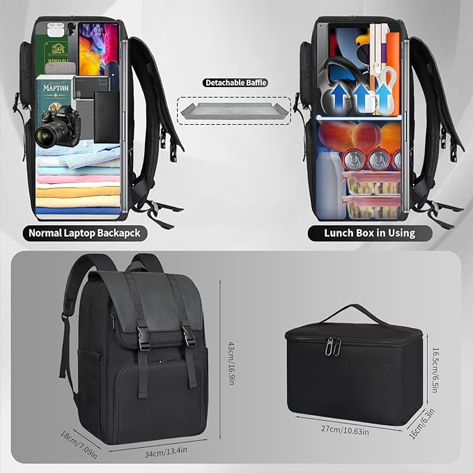 BERTASCHE Lunch Backpack, Laptop Backpack 15.6 inch w/Insulated Cooler Lunch box for Men Women, Vintage Work Backpack for College Business Commuter Travel