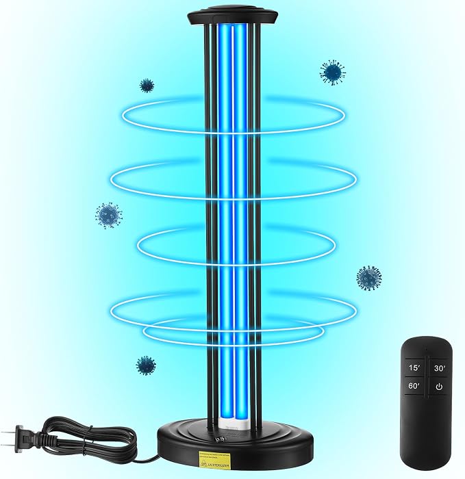 Qualirey 100W UV Light Sanitizer, Ozone Free, Safe for Children & Pets, 3 Timer & Remote UV Sanitizer for Bedrooms, Home Offices & Baby Rooms