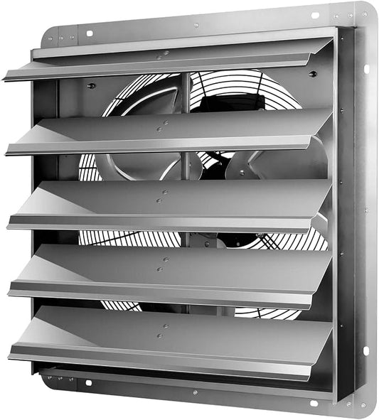 Simple Deluxe 20 Inch Wall Mounted Shutter Exhaust Fan, Aluminum, 1200 RPM, 3368 CFM, for Attic, Garage, Louvered Vent, Plant, Greenhouse, Silver
