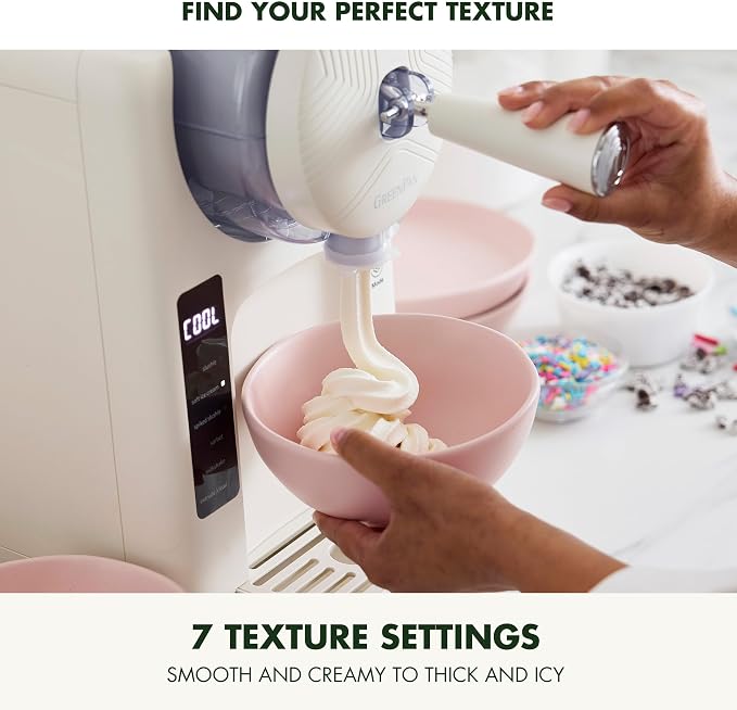 GreenPan Frost Ice Cream Maker & Slushie Machine, Mixing Bowl included, Soft Serve, Sorbet, Margaritas, Milkshakes, Frozen Yogurt, No Pre-Freezing, Ready in 15 Mins, 6 Modes, Self-Cleaning, Cream