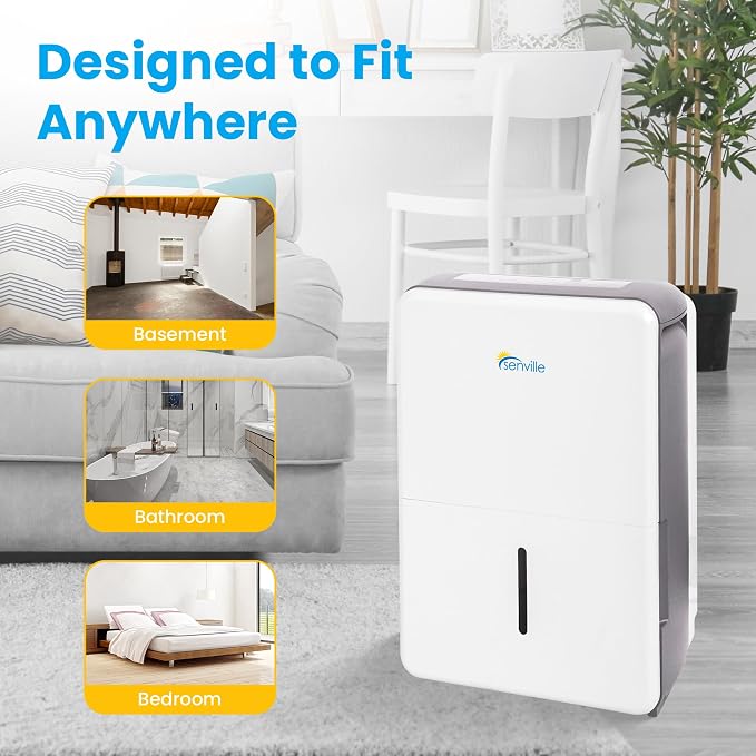 Senville 20 Pint Dehumidifier, Energy Star Certified, Washable Filter, Ideal for Basements, Bedroom, Living Space, Energy Star, Washable Filter, Up to 1,500 Sq. Ft., White