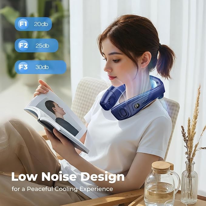 Neck Fan Portable Personal Fans, Ergonomic Cold Neck Fan with Cooling Plate, Type-C 8000mAh Rechargeable 3D Airflow Wearable LED Screen 3 Modes Gifts for Men Women Outdoor Travel Indoor
