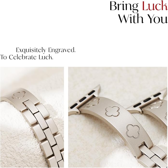 Missair Compatible with Apple Watch Band 38mm 40mm 41mm 42mm 44mm 45mm 46mm 49mm, Four Leaf Lucky Bracelet Women Dressy Stainless Steel Metal Clover Strap for iWatch Series 11 10 9 8 7 6 5 4 SE Ultra