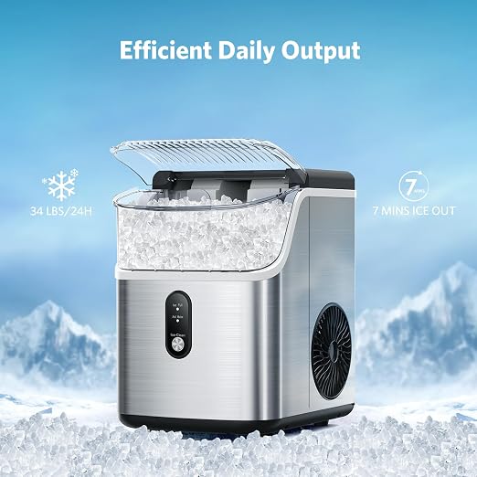 COWSAR Nugget Ice Makers Countertop Soft Chewable Pellet Ice Machine with Auto-Cleaning Function, 34Lbs/24H, Portable Ice Makers for Kitchen, Office, Home