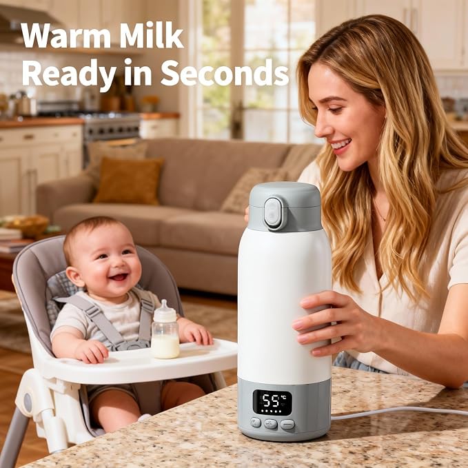 17oz Portable Bottle Warmer for Travel, Milk Warmer, Portable Water Warmer for Breastmilk & Formula, Bottle Warmer On The Go, Fast and Even Heating, Leakproof, with Adapter
