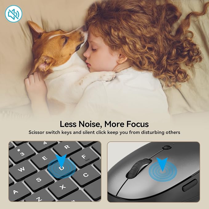 AUSDOM Wireless Keyboard and Mouse Combo, Cordless Quiet Keyboard Mouse Set, Rechargeable Slim Silent Full Size Keyboard with 3 DPI Adjustable Mouse, Ultra-Thin for Windows, Laptop, Black Gray