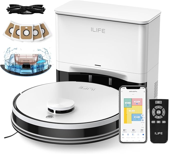 ILIFE A30 Pro Robot Vacuum and Mop Combo, Self Emptying Robot Vacuum Cleaner + A30 Pro Replacement Filters, 10 Pcs Included