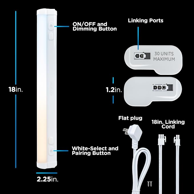 Enbrighten 18 inch Plug-in Under Cabinet Lights, 1245 Lumens, Five White Settings from (2700K-6500K), Full Range Dimmable, One-Touch Sync Control, Linkable Under Counter Lights for Kitchen 82785-T1