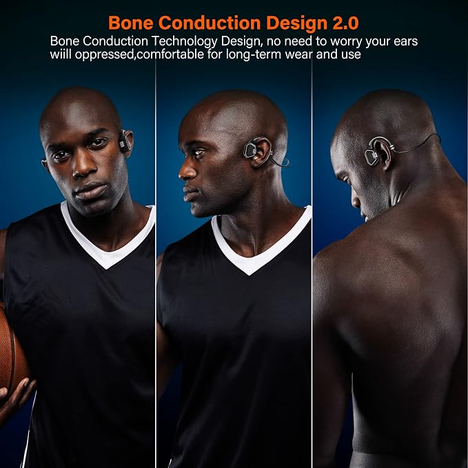 Bone Conduction Headphones Swimming Headphone - IP68 Waterproof Open Ear Headphones with MP3 Play 32G Memory Inductive Wireless Bluetooth Sports Headset for Running Swimming (Grey)