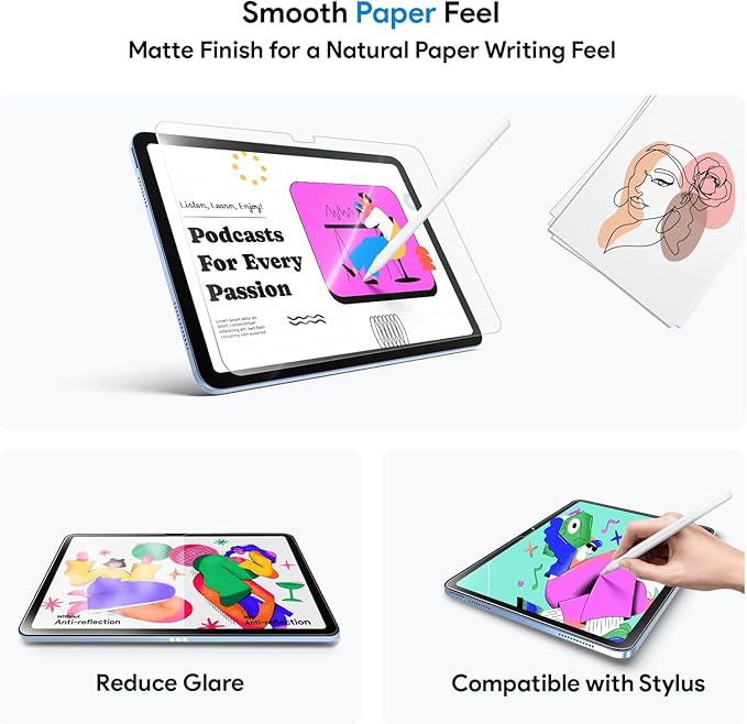 MOBDIK Paperfeel Glass Screen Protector Compatible with iPad A16 11th / 10th Generation (2025/2022), Auto Alignment Kit, Crafted for Natural Writing, Less Reflection