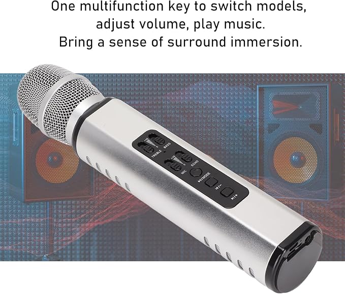 K6 Handheld Microphone, Karaoke Bluetooth Microphone, Portable Noise Cancelling Microphone Speaker Machine for Adults Kids Pc Smartphones (Silver)