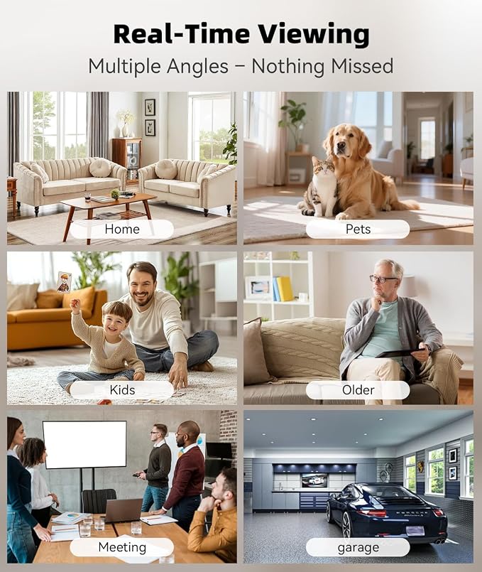 Wireless WiFi Indoor Security Camera with Clock for Home with App Control, Motion Detection, 150° Outdoor Camera with Night Vision & Loop Recording for Office/Shop/Pet/Garage,User-Friendly