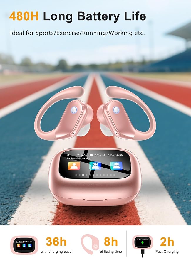 jaddsa Wireless Earbuds with ENC Noise Cancellation, Touch-Screen Control, IPX7 Waterproof, Deep Bass Stereo for Running – Rose Pink