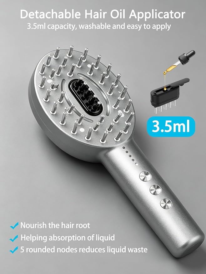 3-in-1 Electric Scalp Massager Brush, Vibrating Scalp Massager Comb with Hair Oil Applicator for Scalp/Face/Body Relaxation, Portable Massager Tool for Home & Travel, Gift for Men & Women (Grey)