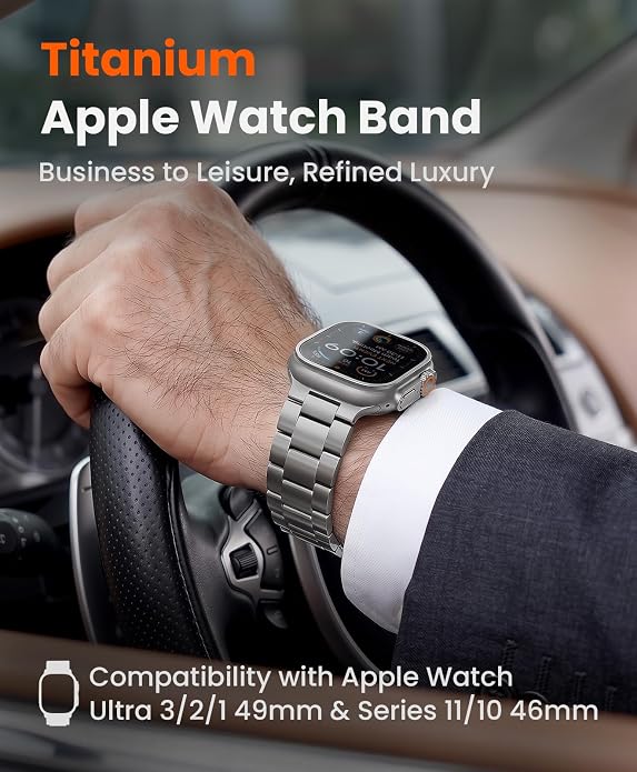 Grade 5 Titanium Band for Apple Watch Ultra 3/2/1 49mm & Series 11/10 46mm, No-Tool Adjustable with Small Links, DLC Anti-Scratch Butterfly Clasp Metal Strap for Men,CRNS03-PRO