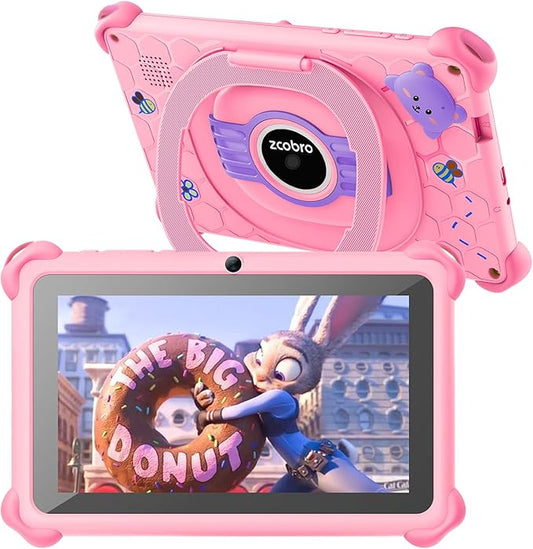 zcobro Kids Tablet 7 inch Tablets for Kids, 32GB Toddler Tablet with Case, Parental Control, Dual Camera, WiFi, GMS, Children Tablets Ideal Gift for Girls Boys, Preinstalled Kid Apps, Pink