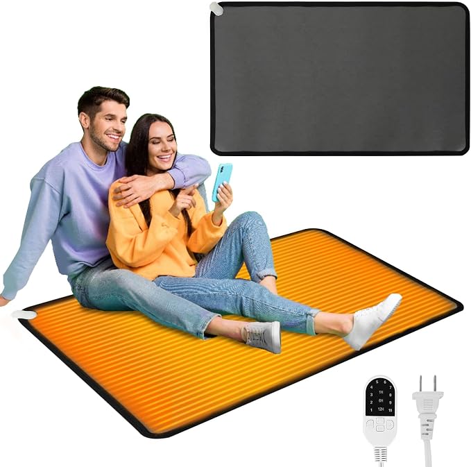 QOUBAI PVC 110V Heated Floor Mat Heater for Foot Warmer Under Desk 31.5 x 20 Inch Electric Heating Pad Energy Saving Carpet Pad Indoor Floor Heated Rug for Home Office Bathroom House Black