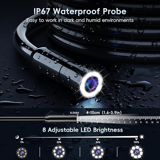 SKYBASIC Industrial Endoscope Borescope Camera with Light, 4.3'' HD Digital Handheld Waterproof Sewer Tools Snake Inspection Camera with 8 LED Lights 65.6FT Semi-Rigid Cable, Cool Gift Gadgets for Men