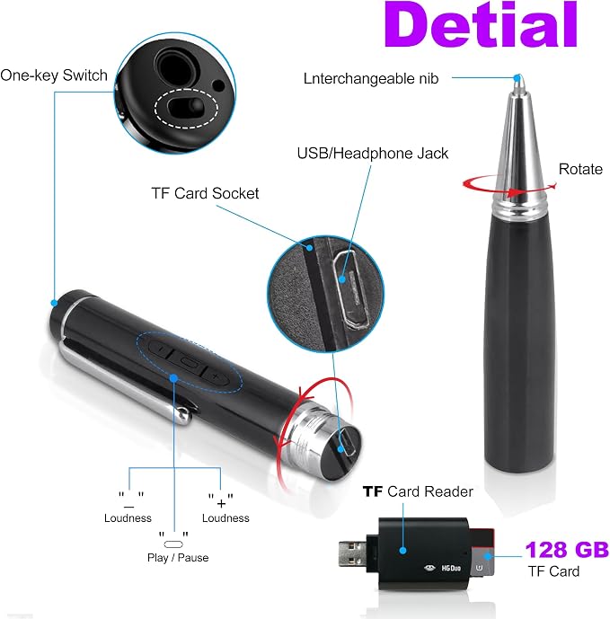 128GB AI Digital Voice Recorder with Playback for Meetings & Follow-Up | 20H Continuous Recording, MP3 Audio Recorder for Professionals, USB-C Transfer, Windows Mac Compatible