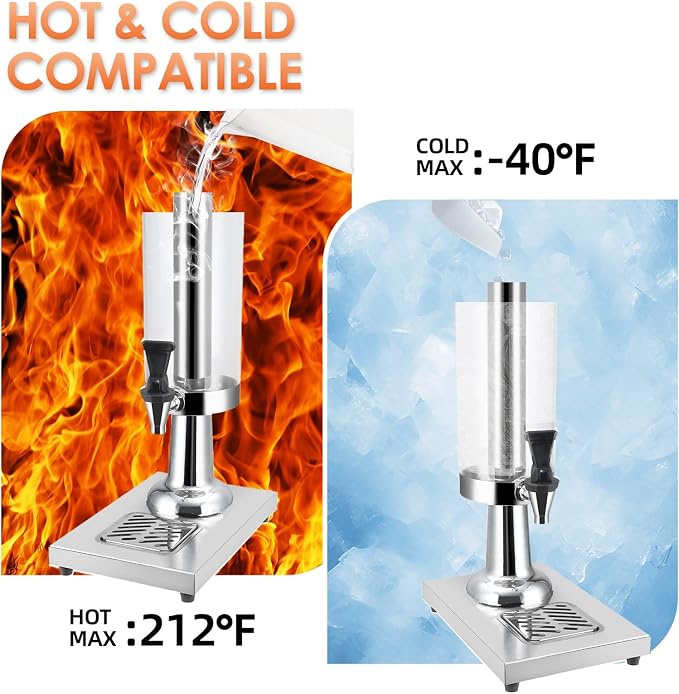 Hot and Cold Beverage Dispenser with Stand, 0.79 Gallon All-in-One Commercial Drink Dispenser with Ice Core&Stainless Steel Drip Trays for Parties, Beer Bar, Coffee (1 HEAD-0.79 GAL, SILVER)