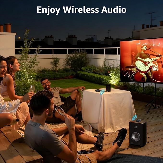 1Mii 2.4GHz (1 TX + 1 RX), Wireless Transmitter Receiver - 200ft Long Range 25ms Low Latency, Wireless Audio Adapter with RCA/AUX, Plug & Play for TV/Home Stereo/Soundbar/Powered Speakers/Amplifier