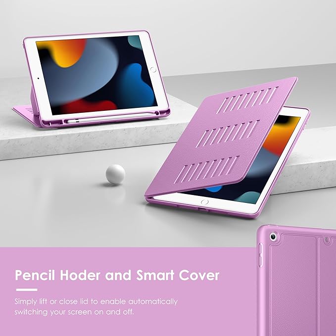 VIKESI Case for iPad 9th / 8th / 7th Generation 10.2 inch (2021/2020/2019 Released),Multiple Angles Magnetic Stand Cover,Shockproof Back,Pencil Holder,and Auto Sleep/Wake,Purple