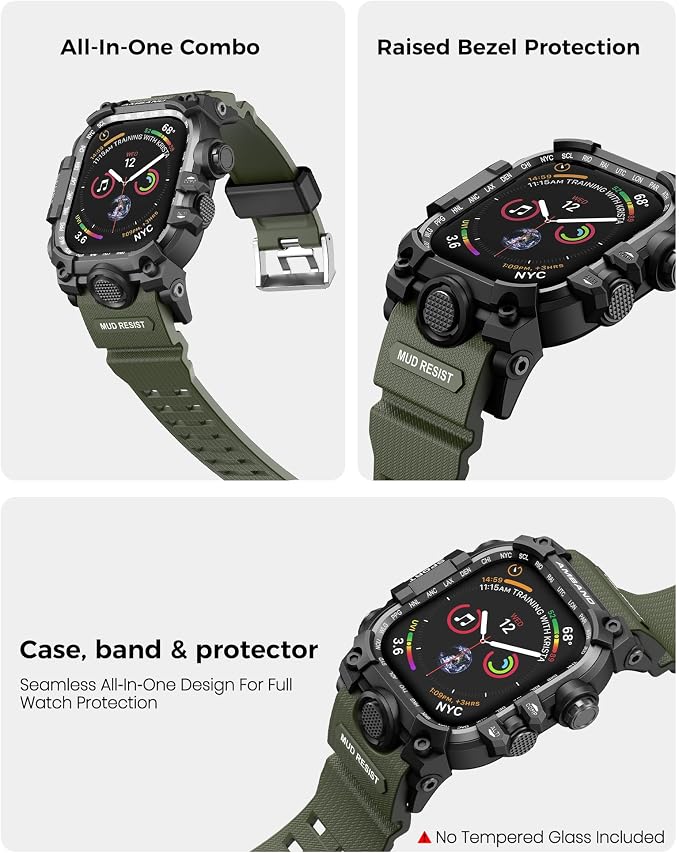amBand Rugged Case with Band for Apple Watch 44mm, Compatible with iWatch Series SE 3/SE 2nd Generation/SE/6/5/4, Military Grade Shockproof Bumper Cover, Tactical Band for Men, Army Green