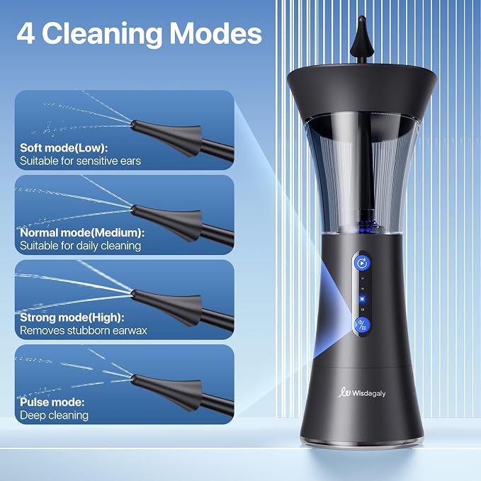 Ear Wax Removal Kit with 200ml Dual Tank, IPX6 Waterproof Ear Cleaner for Home Use, 4 Modes & Warm Water Temperature Sensor