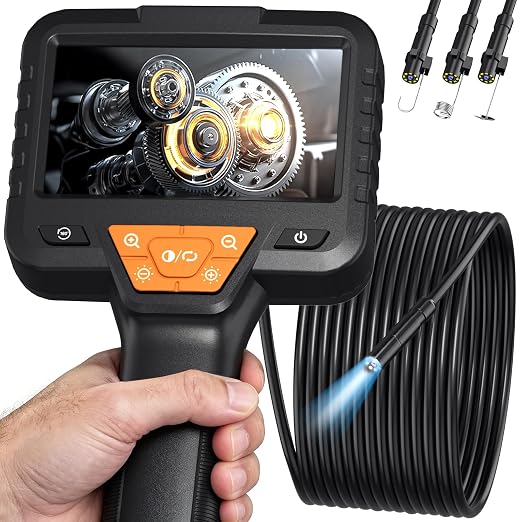 32.8FT Endoscope Camera with Light -IP67 Waterproof Borescope Inspection Camera with 4.3" IPS Screen, 1080P HD Sewer Tools with 8 Adjustable LEDs, Snake Cameras for Father's Day