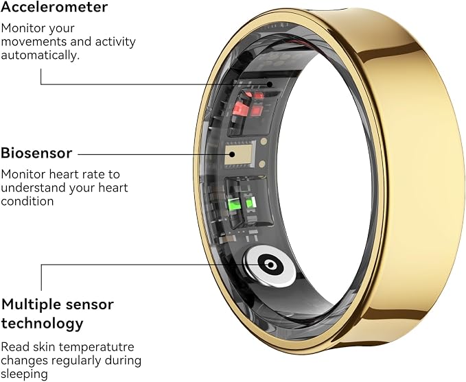 Smart Ring Health Tracker, Smart Rings for Men & Women, No Subscription Required, Long-Lasting Battery Sleep Ring, Fitness & Sleep Monitor Compatible with iOS & Android (Silver, 9)