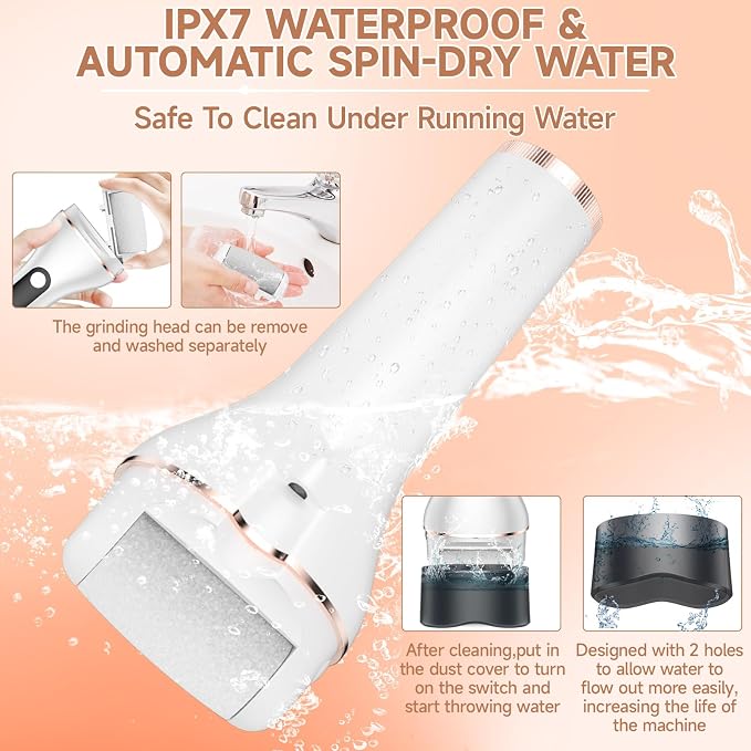 AdamPark Electric Foot File Callus Remover, Rechargeable Pedicure Tools Foot Care Kit, Portable Callus Remover Kit with 3 Roller Heads,2 Speed,Battery Display (White)