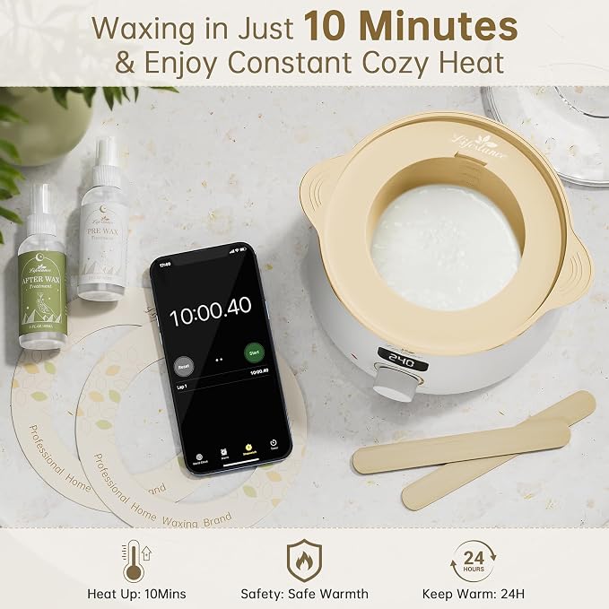 Lifestance Waxing Kit for Women & Men - White L3 Digital Warmer, Silicone Wax Pot Liner, Hair Removal Kit with 14.1oz Hard Wax Beads & Oil Spray, Professional for Home Brazilian Bikini Face Leg Body