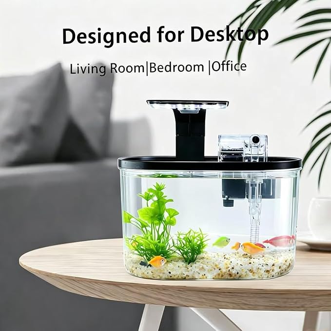 Aquarium Starter Kit Complete Small Fish Tank with LED Light & Quiet Filter, 1.7 Gallon Fishtanks for Betta, Mini Desktop Acrylic Tank, Ideal for Shrimp Guppy Jellyfish Goldfish, Office, Home, or Gift