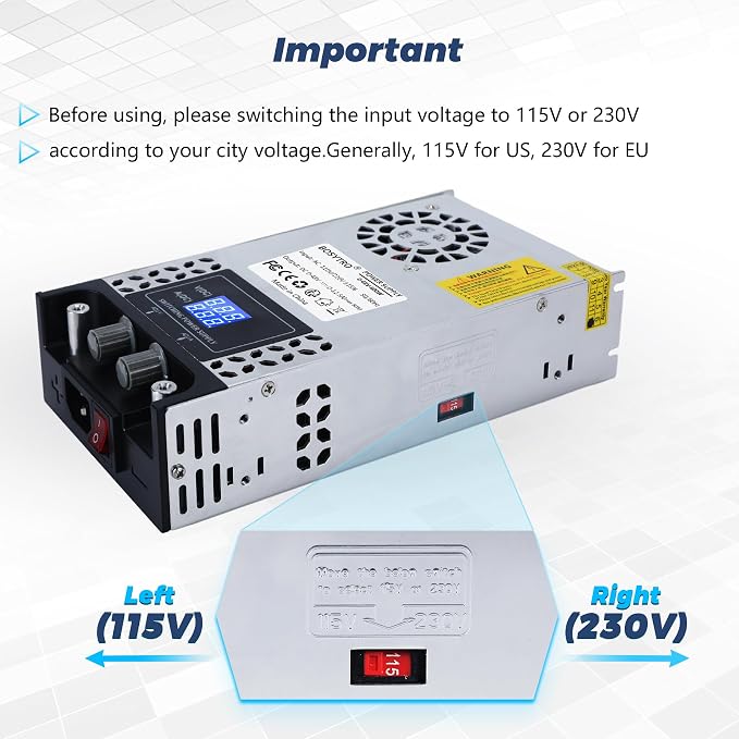 AC to DC Converter 48V DC Power Supply Adjustable 0-48V 0-12.5A SMPS Max 600W Switching Power Supply for Led Strip, Motor Pump, CCTV, 3D Printer, Lab Computer