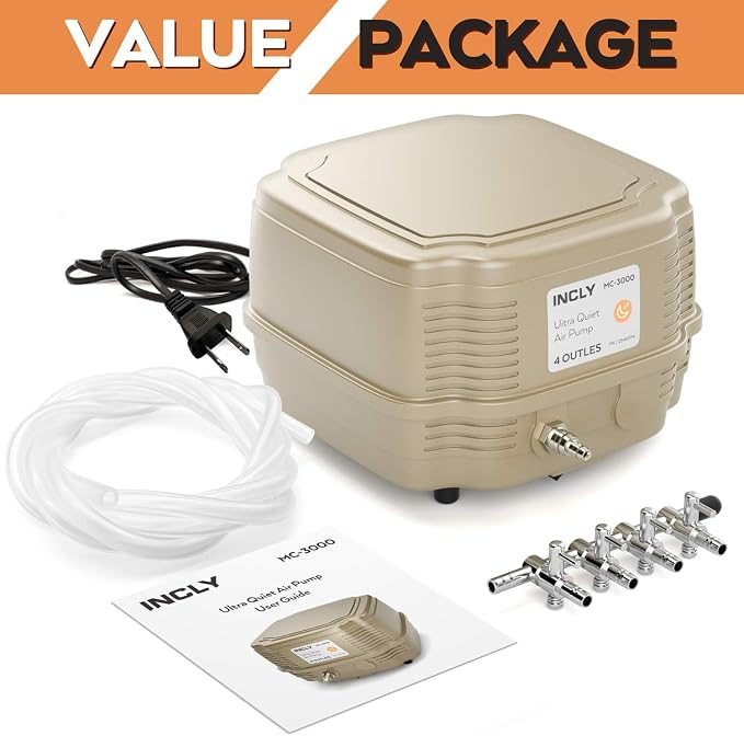 INCLY 7W Ultra Silent Aquarium Air Pump - 245 Gallon/Hr, 4 Adjustable Outlets - Commercial & Hydroponics Oxygen Bubbler for Fish Tank & Pond