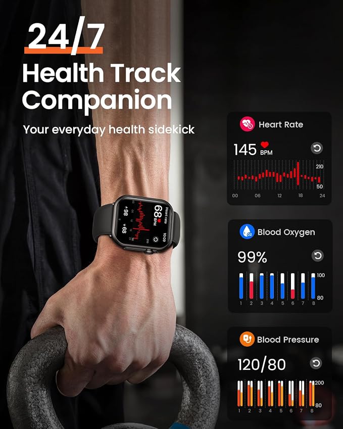 Smart Watch for Women for iPhone Android: 1.85"Smartwatch with Make/Answer Call Sleep Heart Rate SpO2 Blood Pressure Monitor IP68 Waterproof 120+Sport Mode Fitness Tracker 1000mAh Battery 2Bands Black