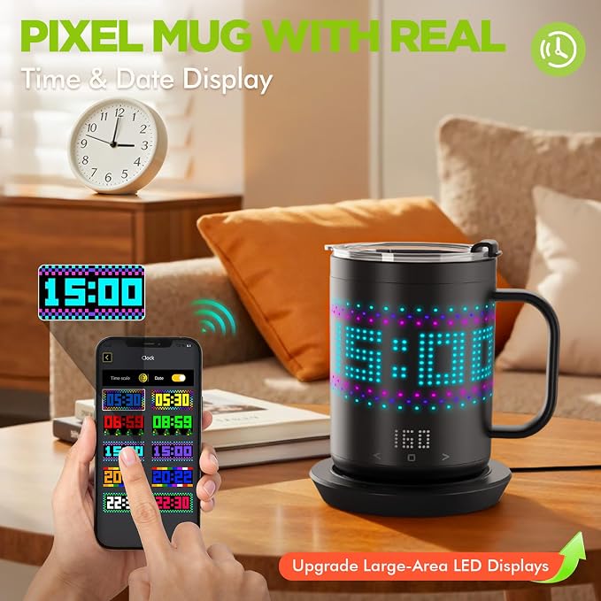 Self Heating Coffee Mug 14oz Smart Mug, App-Controlled Cordless Coffee Mug Warmer with DIY Pattern, Fast Heating-Up to 149℉ Smart Coffee Mug Warmer for Coffee|Tea|Milk&More, Gifts for Men Women