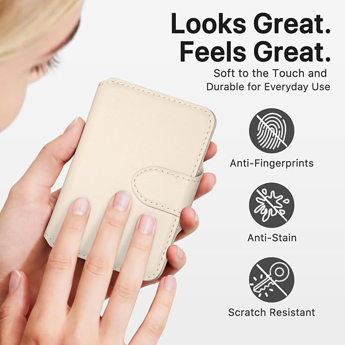 for MagSafe Wallet, Magnetic Phone Wallet RFID Blocking, Slim 5-8 Card Holder with Cash Slot & Clear ID Window, Minimalist Mag Safe Wallets for iPhone 17/16/15/14/13/12 Series, Oatmeal Beige