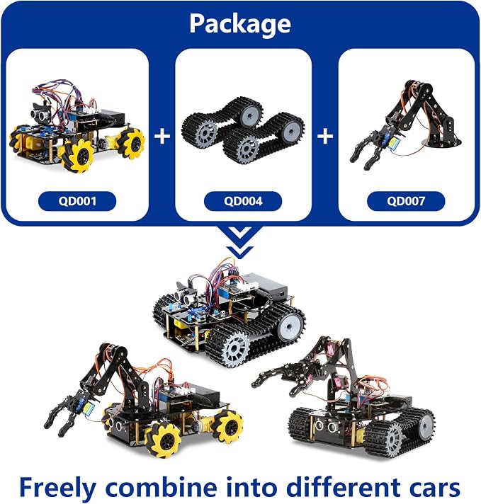 Robotics for Kids Ages 12-16, ACEBOTT 4 in 1 Smart Robot Arm with 5DOF + Tank Car, STEM Toys Coding Kit Compatible with Arduino & Scratch, App & Remote Control, for Kids & Teens