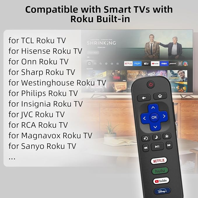 (Pack of 2) Replacement for Roku TV Remote Control, Compatible with TCL Roku/Hisense Roku/Onn Roku/Roku Built-in Smart TVs. (Not Compatible with Roku Sticks or Box). 1 Year Warranty.