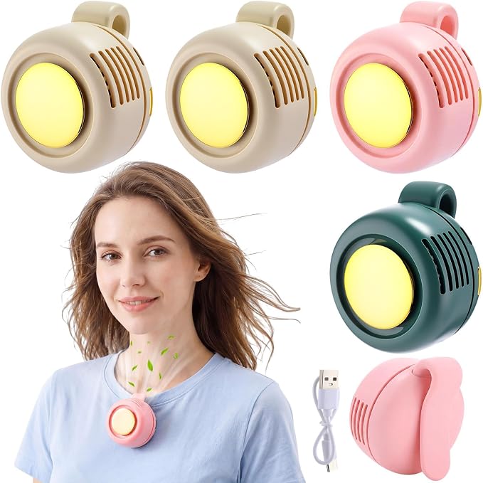 4 Pack 360° Portable Silent Mini Bladeless Electric Fan, Small Fan Clip on for Shirt & Waist, 3 Speeds Rechargeable Whirlwind Cooling Fans for Outdoor Travel Office(White Pink Green Blue)