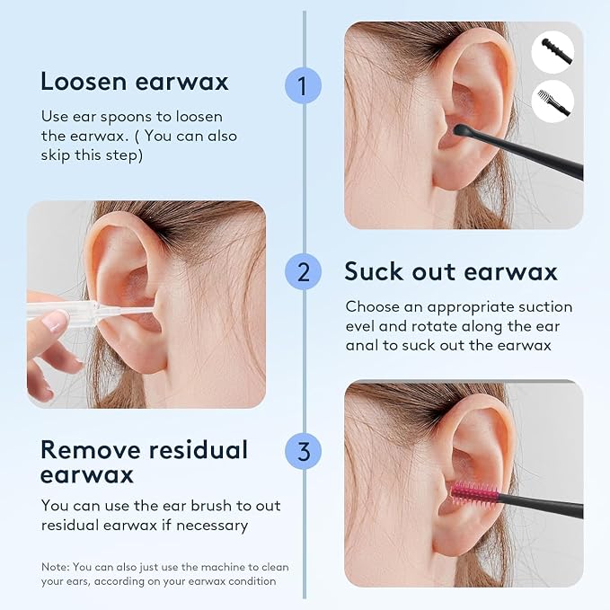 Ear Vacuum Wax Removal Kit, 9 Adjustable Strong Suction Levels Electric Ear Wax Vacuum Cleaner, Reusable Ear Suction Device for Adults Kids Home & Travel
