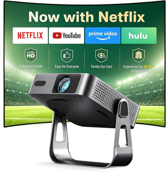 【Officially-Licensed APP & Native 1080P】 Thinnest 1.81" Smart Mini Projector with WiFi and Bluetooth, Auto Focus & Keystone Portable Outdoor Projector, VOPLLS 4K Support Home Movie Projector