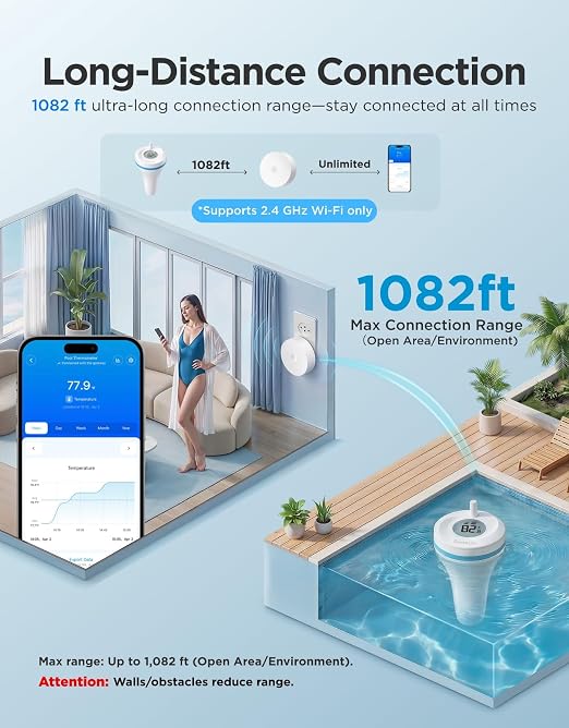 GoveeLife Smart Wireless Pool Thermometer P2, with App Easy Read | Digital Pool Thermometer Floating, IP68 Waterproof, 1082ft Range, APP/Buzzer/Email Alarm, for Swimming Pool/Cold Plunge/Pond