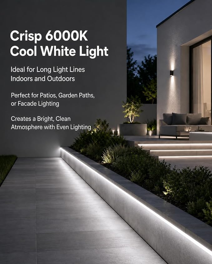 Neon Light Strips, Cool White Dimmable LED Strip Lights, 16.4ft/5m Flexible Waterproof LED Neon Rope Lights DIY LED Strip Lights for Gaming Bedroom Outdoor Decor (Power Adapter Included)