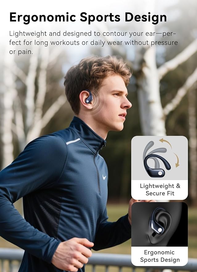 jaddsa Wireless Earbuds, ANC Noise Cancelling Sport Ear Buds with Multifunctional Touch Screen, Bluetooth 5.4 Headphones, 5 EQ Over-Ear Earbuds for Sports/Workout/Gym-Dark Blue